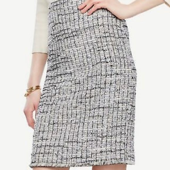 Ann Taylor Mult Grid Fringe Tweed Pencil Skirt $89 - Picture 4 of 10